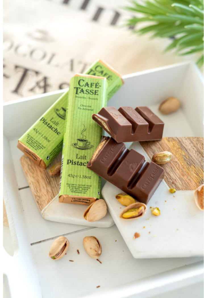 Barre de chocolat au Lait et Praliné Pistache
